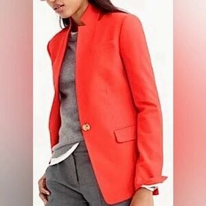 J.Crew Regent Blazer Coral Red Wool‎ Blend Single Button Stand Collar Size 2